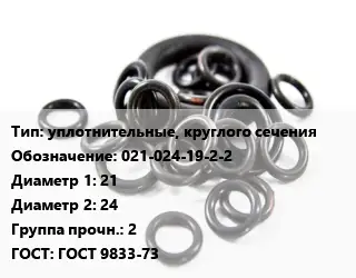 Кольцо РТИ уплотнительные, круглого сечения 021-024-19-2-2 D=21х24 Прочность:2 ГОСТ: ГОСТ 9833-73